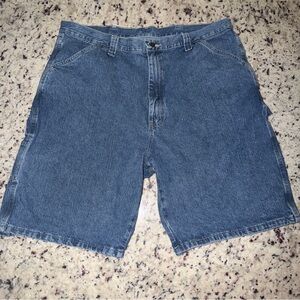 Wrangler Originals Denim Carpenter Shorts Size 38 Medium Wash Work Baggy Grunge
